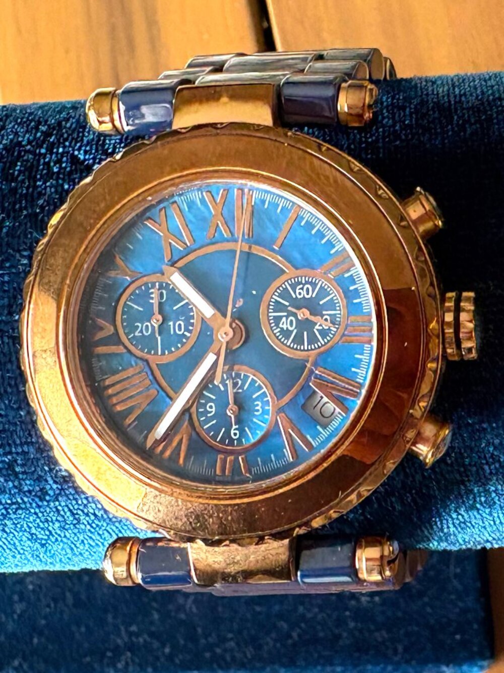 Bronzo Italia Chronograph Rose Gold Tone & Blue Ceramic Band, Women’s Watch
